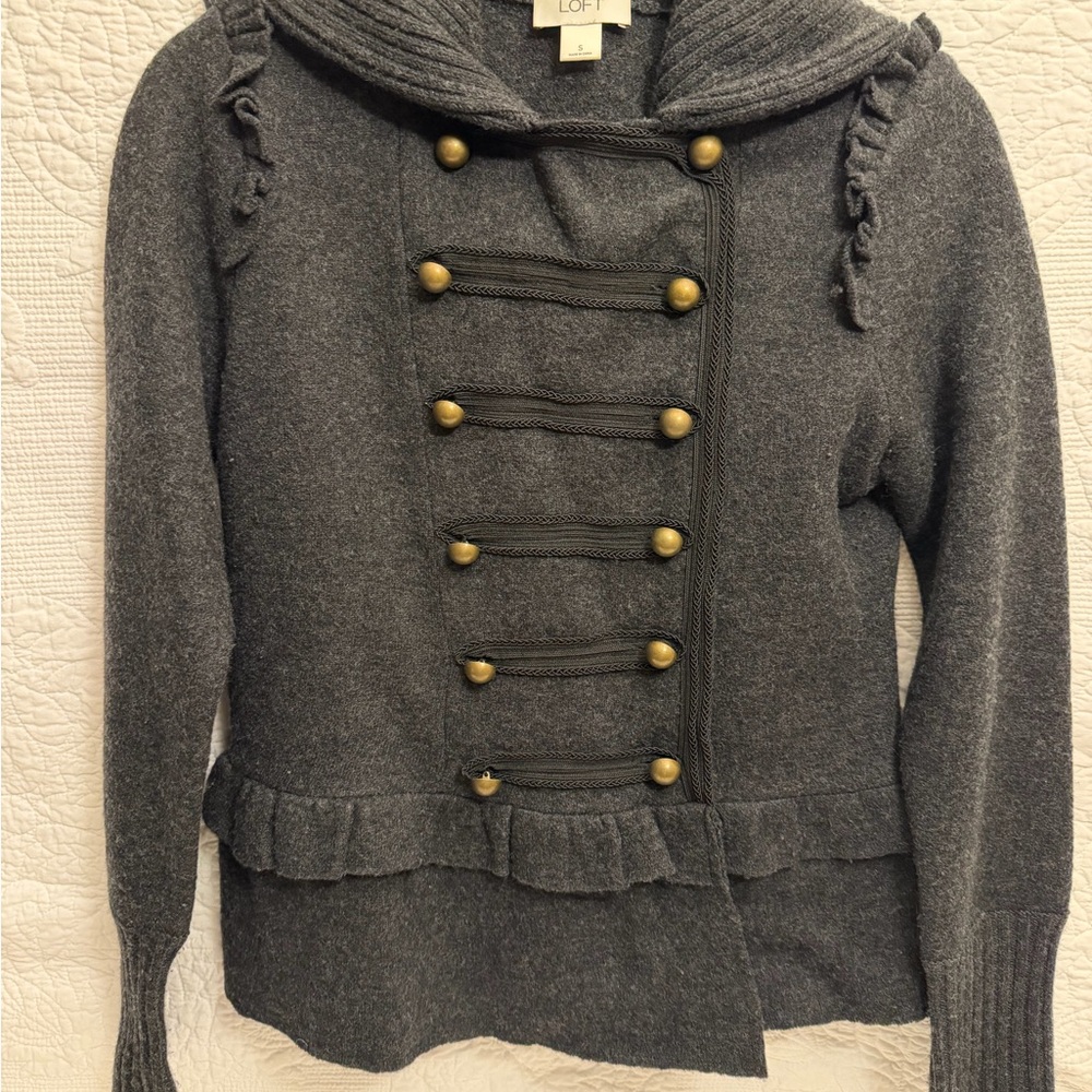 LOFT Charcoal Sweater with Brass Accents